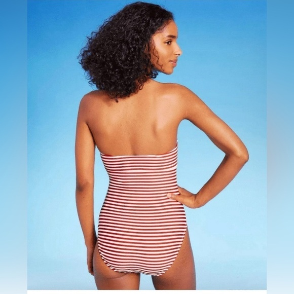 Kona Sol Women's Twist Bandeau Coverage One Piece Swimsuit Red-Size Large - Picture 2 of 4